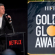 Netflix Chief Content Officer Ted Sarandos attends the “Locke & Key” Los Angeles Premiere on February 05, 2020; View of the HFPA Golden Globe Awards logo on February 23, 2021.